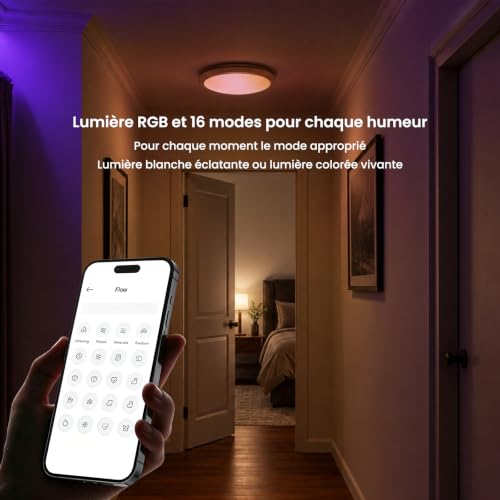 Yeelight Office Close-to-Ceiling Lights RGB LED Smart Ceiling Lights, 60W, 3800 Lumens, 2700K-6500K, Dimmable Lamp, Compatible with Alexa, for Living Room, Bedroom, Kitchen