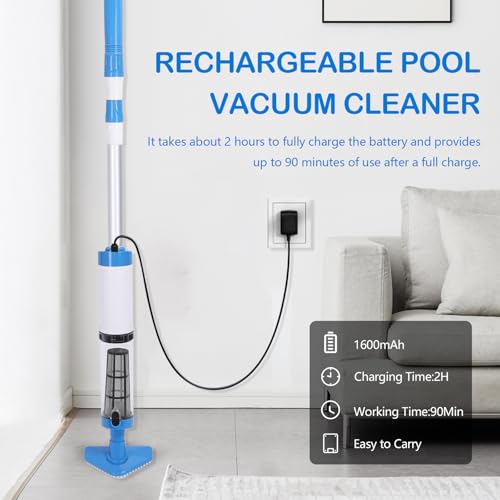 Wireless Pool Vacuum Cleaner, 3 in 1 Rechargeable Handheld Pool Vacuum Cleaner with Telescopic Handle, Electric Pool Cleaner for Pool, Spa, Jaccuzi