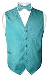 Men's Paisley Design Dress Vest & Bow Tie TURQUOISE AQUA BLUE Color BOWTie Set