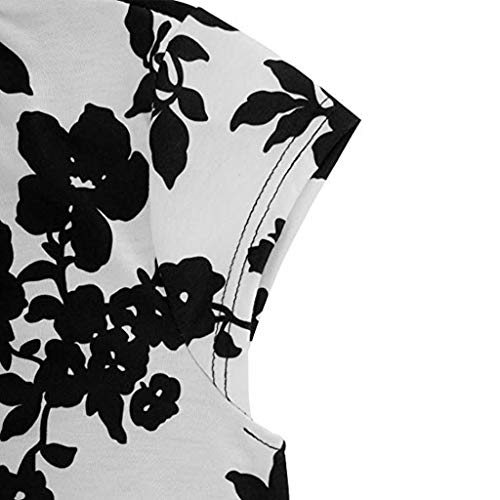 Women's Casual Criss-Cross V- Neck Short Sleeve Work Business Swing Flared A-Line Dress (White -1, XL)