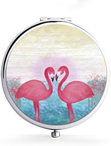 Makeup Mini Mirror Handhold Double Side Compact Travel Mirrors - Flamingo Couple under Sunset