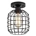 KOONTING Industrial Semi Flush Mount Ceiling Light, Metal Cage Pendant Lighting Lamp Fixture for Hallway Stairway Porch Bedroom Kitchen, Use 1 E26 Bulb, Black.