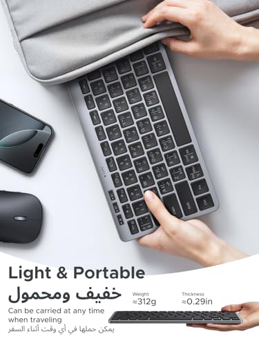UGREEN Slim Silent Wireless Keyboard, Bluetooth5.3+2.4G, Long Battery Life, 78-Key Compact Portable Keyboard, 4°-9° Adjustable Stand, for office/home/travel, for Mac, iPad, Windows, Android