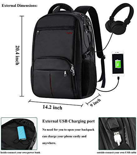 Large Laptop Backpack,17.3 inch TSA Durable Business Slim Travel Laptop Backpack with USB Charging Port for Women Men,Water Resistant Anti Theft Big College School Backpack for 17 inch Laptop Notebook - Thumbnail 3