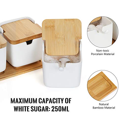 RZChome 3 Pack Sugar Bowl with Bamboo Lid and Spoon and Creamer set for Home and Kitchen White, Each 8.58 FL OZ (254 ML)