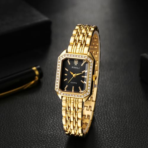 OIDEA Women's Quartz Analogue Watch: Elegant Square Watch with Rhinestones Set Bar Scale Stainless Steel Strap - for Business Gift