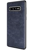 Samsung Galaxy S10 Plus Case, Salawat Slim PU Leather Vintage Shockproof Phone Case Cover Lightweight Premium Soft TPU Bumper Hard PC Hybrid Protective Case for Samsung Galaxy S10 Plus (Blue)