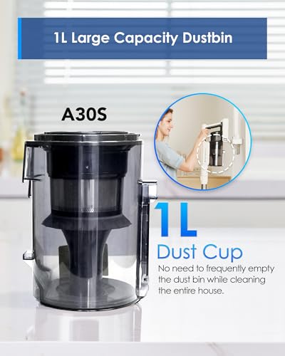 Tineco A30S Cordless Vacuum Cleaner, 160W Suction, 60Min Runtime, 1L Larger Dustbin, ZeroTangle Brush, PureCyclone Tech, Stick Vacuum Cleaner for Pet Hair, Carpet & Hard Floor