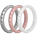 Knot Theory Bliss Thin Stackable Silicone Ring - Rose Gold Pearl White Silver 2mm Slim Wedding Band Size 7 Pyramid & Braided Twist