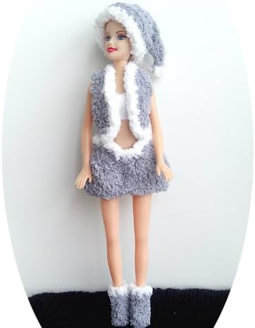 Santa Barbie Dress, Handmade Knitting Yarn Dress. (gray)