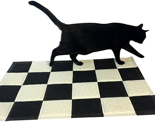 Black and White Cat Litter Mat by TailsPro- Extra Large - 35 X 24 - Water Resistant - Non-Toxic- Elastic and Soft - Prevents Scatter- Easy to Clean