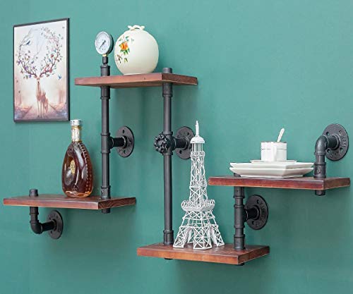 DOFURNILIM Industrial Rustic Wall Wood Pipe Ladder Floating Shelves - DIY Modern Storage Shelving Bookshelf for Bathroom Kitchen Office Home - Steampunk Wood Shelf Bookcase - 4 Tier - Thumbnail 7