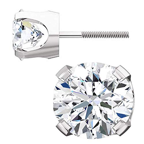 Trustmark White Gold 6mm Ice on Fire CZ Screw Back Stud Earrings - Thumbnail 3