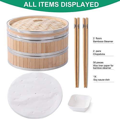 Green Science Bamboo Steamer Basket Premium 2 Tier Food Steamer with