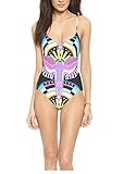 GoLoveY Women's Fashion One-Piece Swimsuit Bandage Swimwear,Rainbow & Bird Black,X-Large (Asian Size)