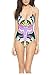 GoLoveY Women's Fashion One-Piece Swimsuit Bandage Swimwear,Rainbow & Bird Black,X-Large (Asian Size)