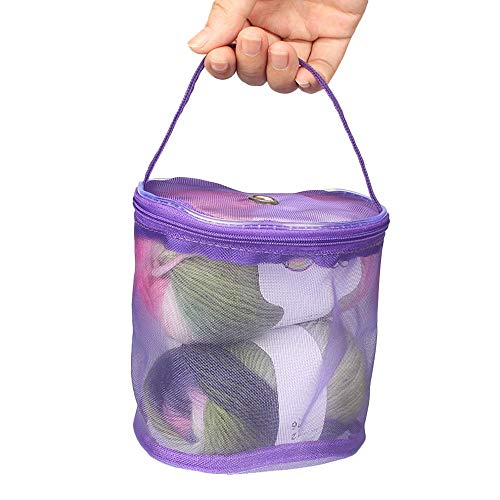 Pawaca Yarn Crochet Thread Storage, Round Mesh Bag Yarn Case Organizer Tote for Knitting, Crotchet, Sewing, Needlework(Rose)