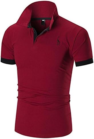 Summer Men Short Sleeve ☀Kstare Men's Classic Solid Soft Stretch Short Sleeves Polo T-Shirt (Red, L)