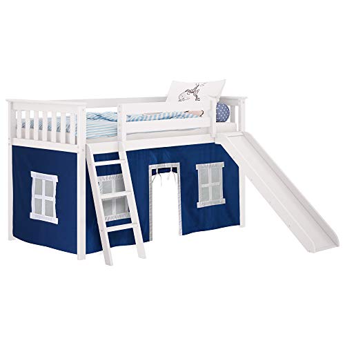 Max & Lily Low Loft Bed, Twin Bed Frame For Kids With Slide and