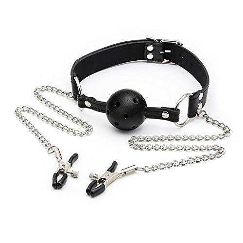 WRZHL-Giocattoli-a-Clip-Ni-pple-con-Catena-di-Metallo-Girocollo-in-Pelle-Bocca-Plug-Coppia-Bo-nda-ge-Game-Tshirt