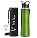 Swig Savvy Sports Water Bottle, Vacuum Insulated Stainless Steel, Straw Leakproof Lid, Storage Sleeve - 32oz (Light Green)