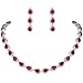 EVER FAITH Women's Full CZ Elegant Teardrop Necklace Earrings Set Red Ruby Color Silver-Tone