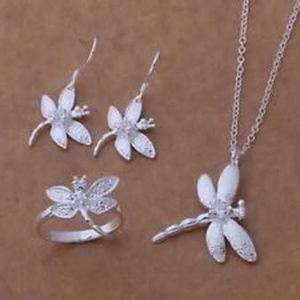 Paradise jewelry - Beautiful CUTE women lady Silver fashion Dragonfly Necklace Ring Earring Set