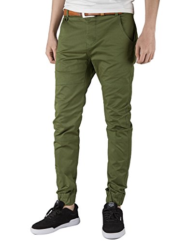 OCHENTA Mens Casual Slim-Tapered Flat-Front Pants Indigo