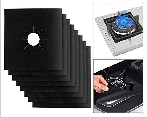 Stove Burner Covers - Gas Stove Protectors Black 0.2mm Double Thickness, Reusable, Non-Stick, Fast Clean Liners for Kitchen/Cooking. Size 10.6" x 10.6" FDA Approved & BPA FREE(8 Packs)