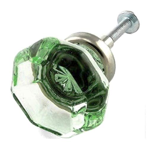 Lt Green Crystal Octagon Glass Cabinet Knobs (4) Drawer Pulls & Handles ~ T27 Classic Flame Polished Glass Knobs with Brushed Nickel Base for Kitchen Cabinet, Cupboard, Dresser or Vanity
