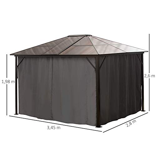 Outsunny Pavillon Gartenpavillon Partyzelt mit Seitenteilen PC Dach Alu Braun 3,45 x 2,8 x 2,6 m – Bild 8