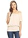 Anna-Kaci Womens Short Sleeve Ruffle Stretch Off Shoulder Boho Blouse Top, Beige, Small
