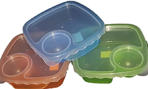 Food Storage Container Divided Meal Prep Lunch Box with Lid 2 Compartment Portion - Reusable Plastic (Orange)