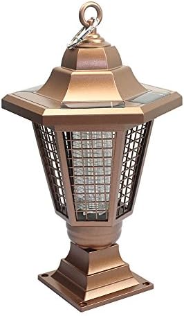 Solar power Mosquito killer,Solar LED Electric UV Fly Insects Repellent and pathway lights Bug Zapper for Garden Yard Lawn Outdoor Decor Retro Style（Gold）