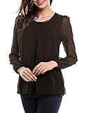 eshion Women Tops Long Sleeve Chiffon Solid Color Pleated Shirt Career Blouse