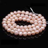 Natural Pearl Beads 100% Freshwater Natural Round Pink Pearl Loose Beads (2 Strands) with Hole 7-8mm one Strand 14.2 inch for Jewelry Making Necklace Bracelet Charms…