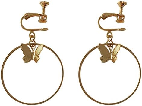 Screw Back Clip on Earring Clip for non Pierced Dangle Circle Butterfly Gold Plated for Women
