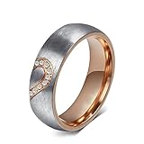 Womens Stainless Steel Love Puzzle CZ Couple Ring for Valentines Wedding Engagement Promise,Size 7