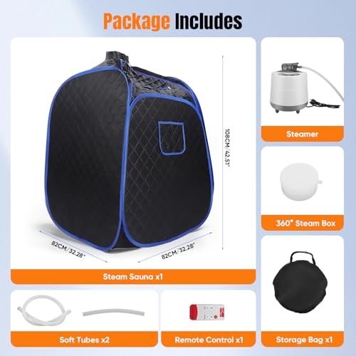 Portable Steam Sauna Home Spa Cabin with 2.6L Steam Generator, Remote Control and Timer for Detoxification, Pain Relief and Relaxation