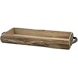 Stonebriar Rectangle Natural Wood Bark Serving Tray with Metal Handles, Rustic Butler Tray, Country Centerpiece for Coffee Table or Dining Table, Unique Candle Holder, Desk Organizer for Documents