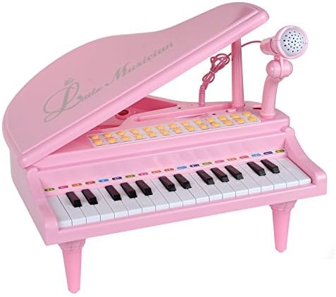 Baellar Piano Keyboard Toy 31 Keys Pink Electronic Musical Multifunctional Instruments with Microphone