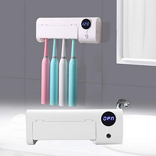 UV Toothbrush Sanitizer, 4 Toothbrush Sterilizer Holder, Bathroom Toothbrush Holder Wall Mounted, Toothbrush Organizer for Ladies Men Baby Kids Family Bathroom