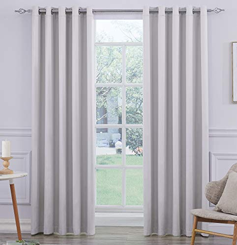 Coastline Ultra Soft Satin Sliver Grey Eyelet Curtain Window Treatment Drapes 2 panels for Bedroom, Livingroom, Kids Nursery Room W46 x L54 inch