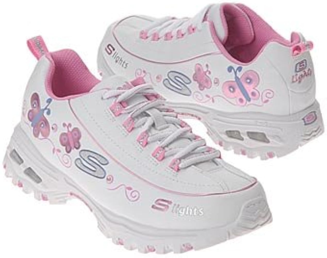 pink and white skechers