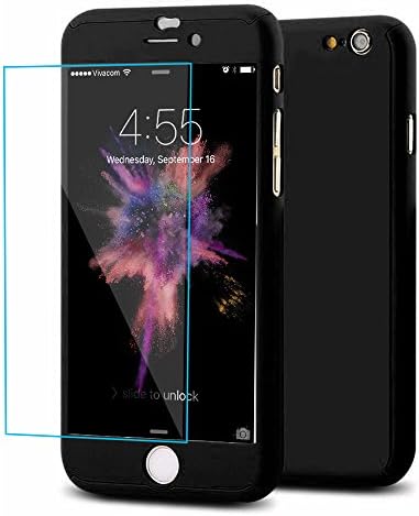 iPhone 6/6S Plus Case, Ultra Thin Exact Slim Fit 360 Degree Full Protection Premium Matte Finish Dual Layer Hard Case with Tempered Glass Screen Protector for iPhone 6/6S Plus（Black）