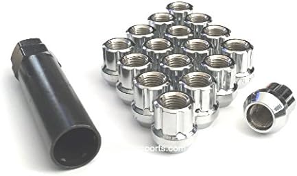 Open End Chrome Spline Drive Tuner Lug Nuts Small Diameter Wheel Locks with Key (20 Pieces) (7/16-20)