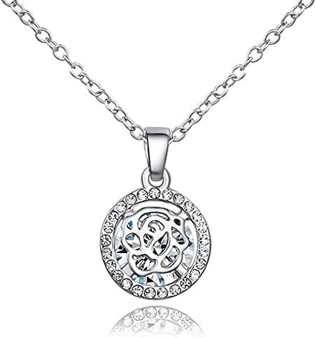 Freegoing Gorgeous Rose Pierced Hollow Austrian Crystals Platinum Necklace
