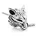 INBLUE Men's Stainless Steel Stud Earrings Silver Tone Black Wolf Head Dagger Knife
