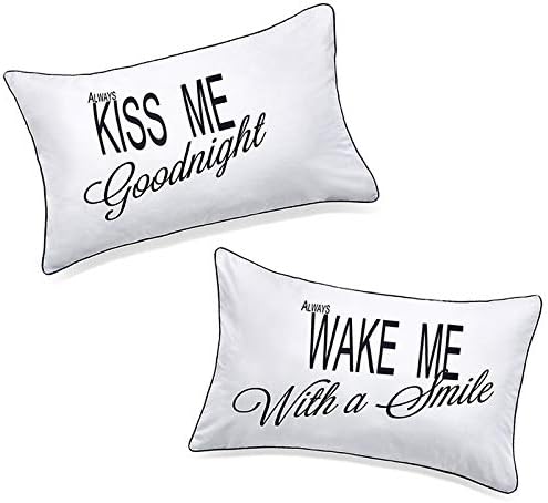 Standard/Queen Couples Pillowcases,Always Kiss Me Goodnight…Romantic Gifts Anniversary Engagement Wedding Valentines Day Naughty Christmas For Lovers and Couples
