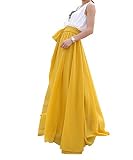 MELANSAY Women's Beatiful Bow Tie Summer Beach Chiffon High Waist Maxi Skirt XL,Mustard Yellow